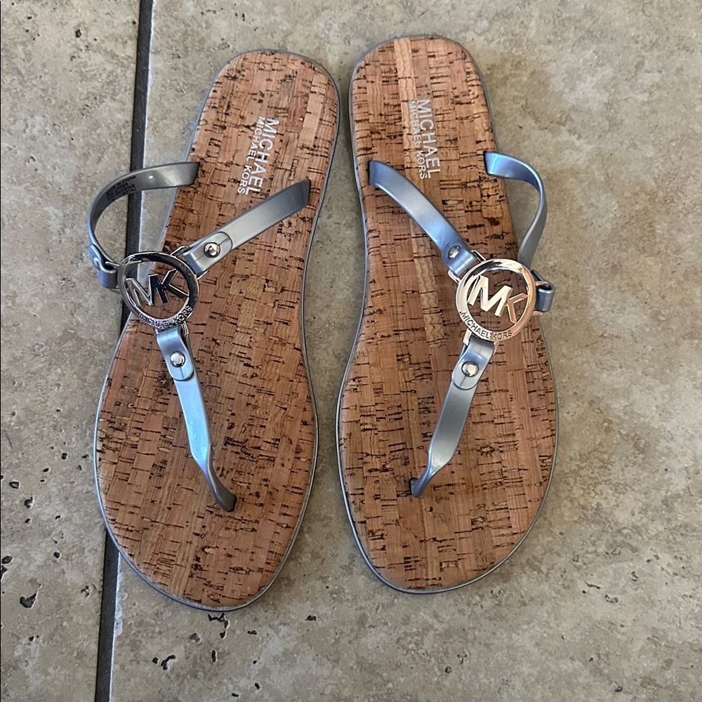 Michael Kors Metallic Silver and Brown Sandals W11